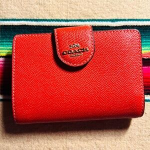 Coach Red Wallet Card Wallet With Horse And Carriage Logo